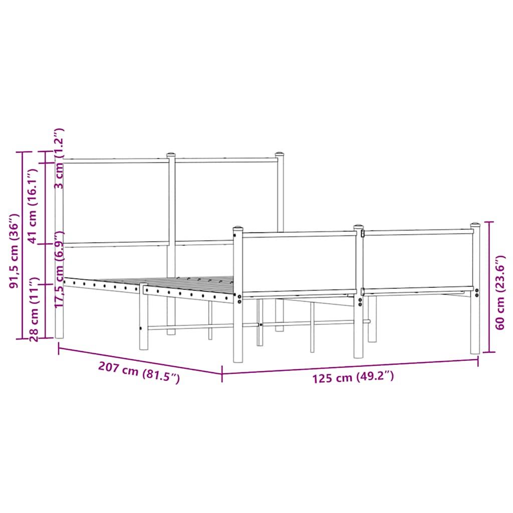Metalni okvir kreveta bez madraca boja hrasta 120x200 cm