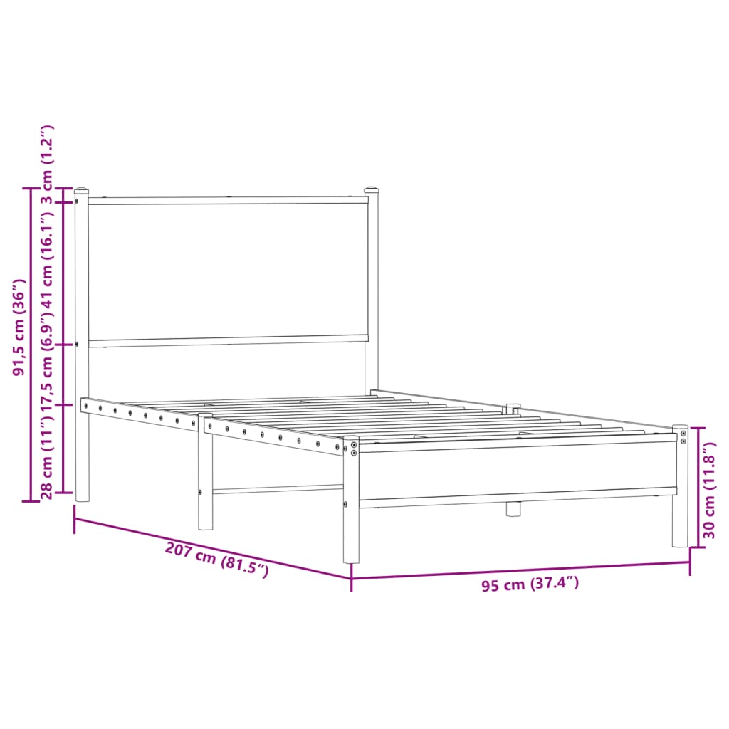 Metalni okvir kreveta bez madraca boja hrasta sonome 90x200 cm