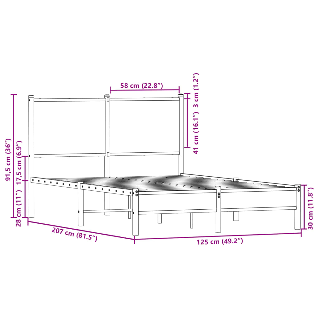 Metalni okvir kreveta bez madraca boja hrasta sonome 120x200 cm