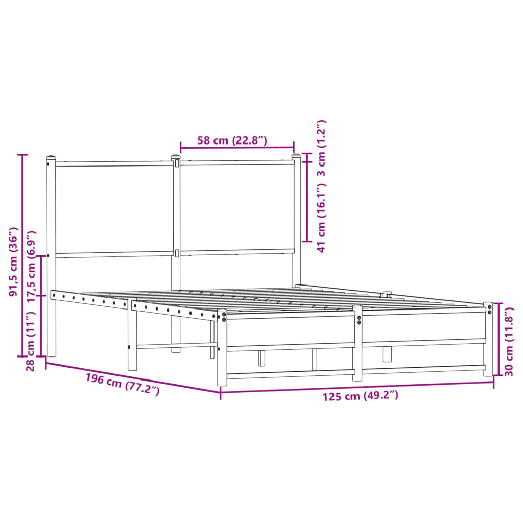 Metalni okvir kreveta bez madraca boja hrasta sonome 120x190 cm