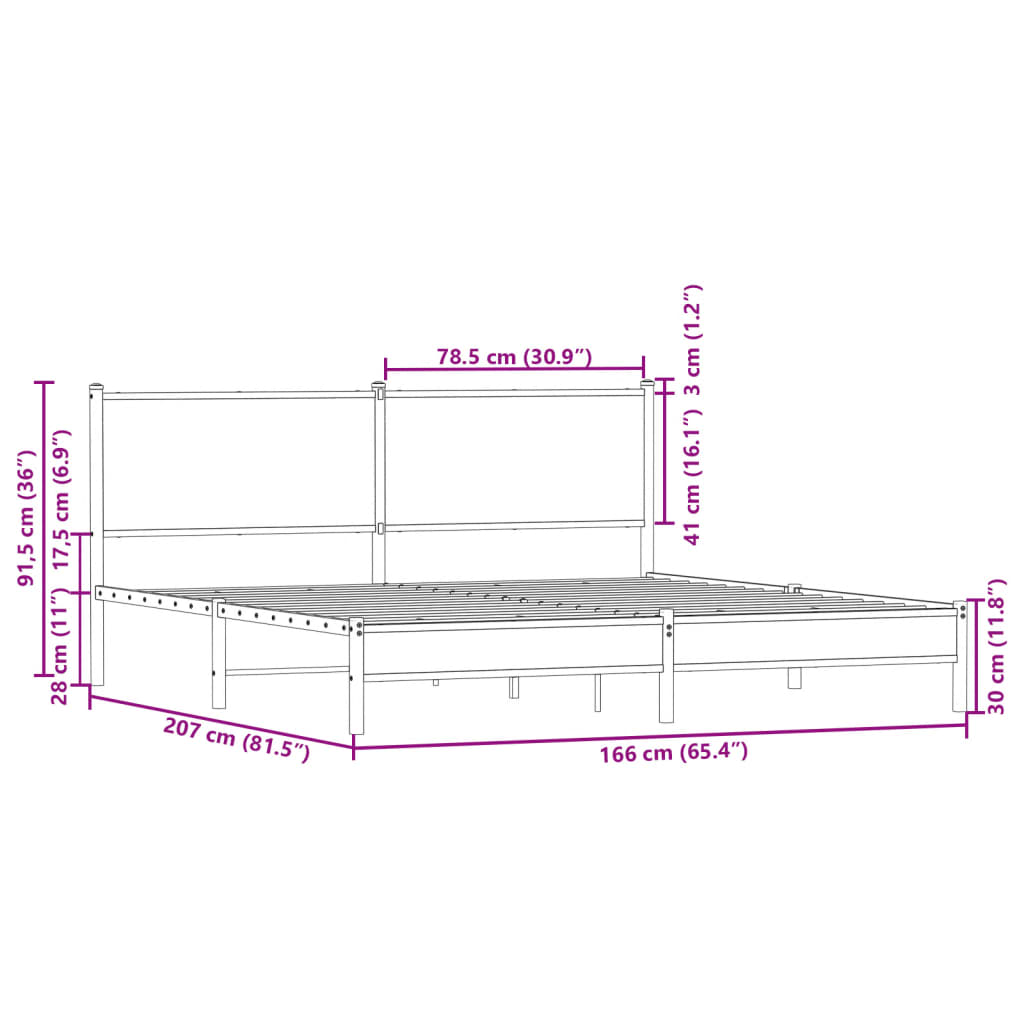 Metalni okvir kreveta bez madraca boja hrasta sonome 160x200 cm