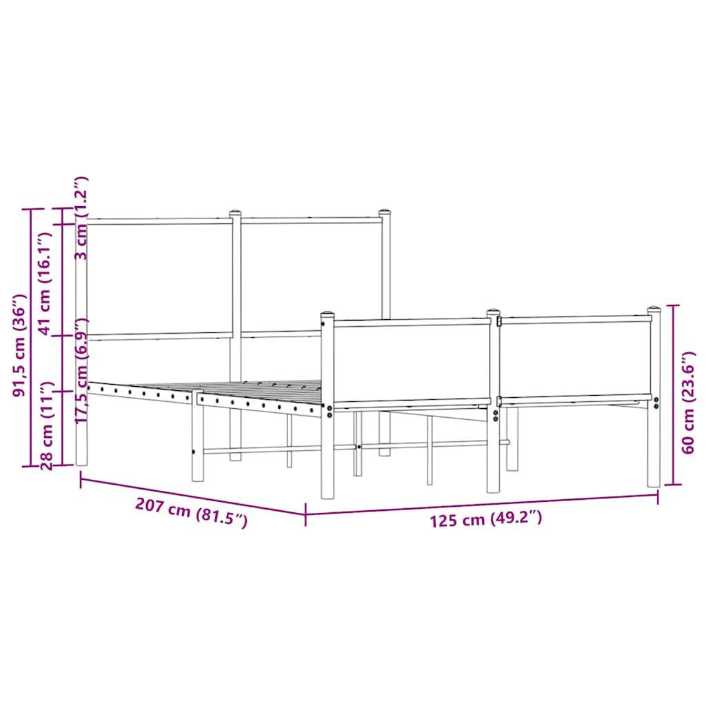 Metalni okvir kreveta bez madraca boja hrasta sonome 120x200 cm