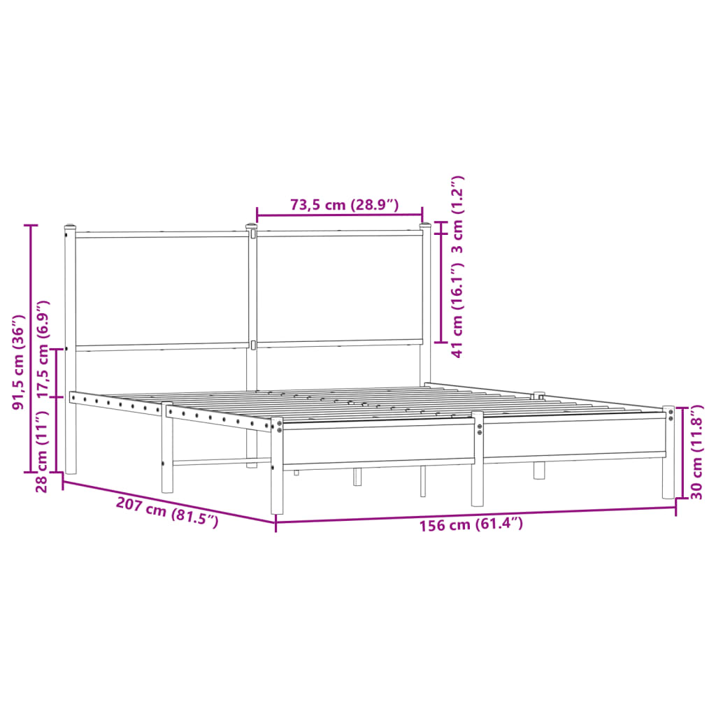 Metalni okvir kreveta bez madraca smeđa boja hrasta 150x200 cm