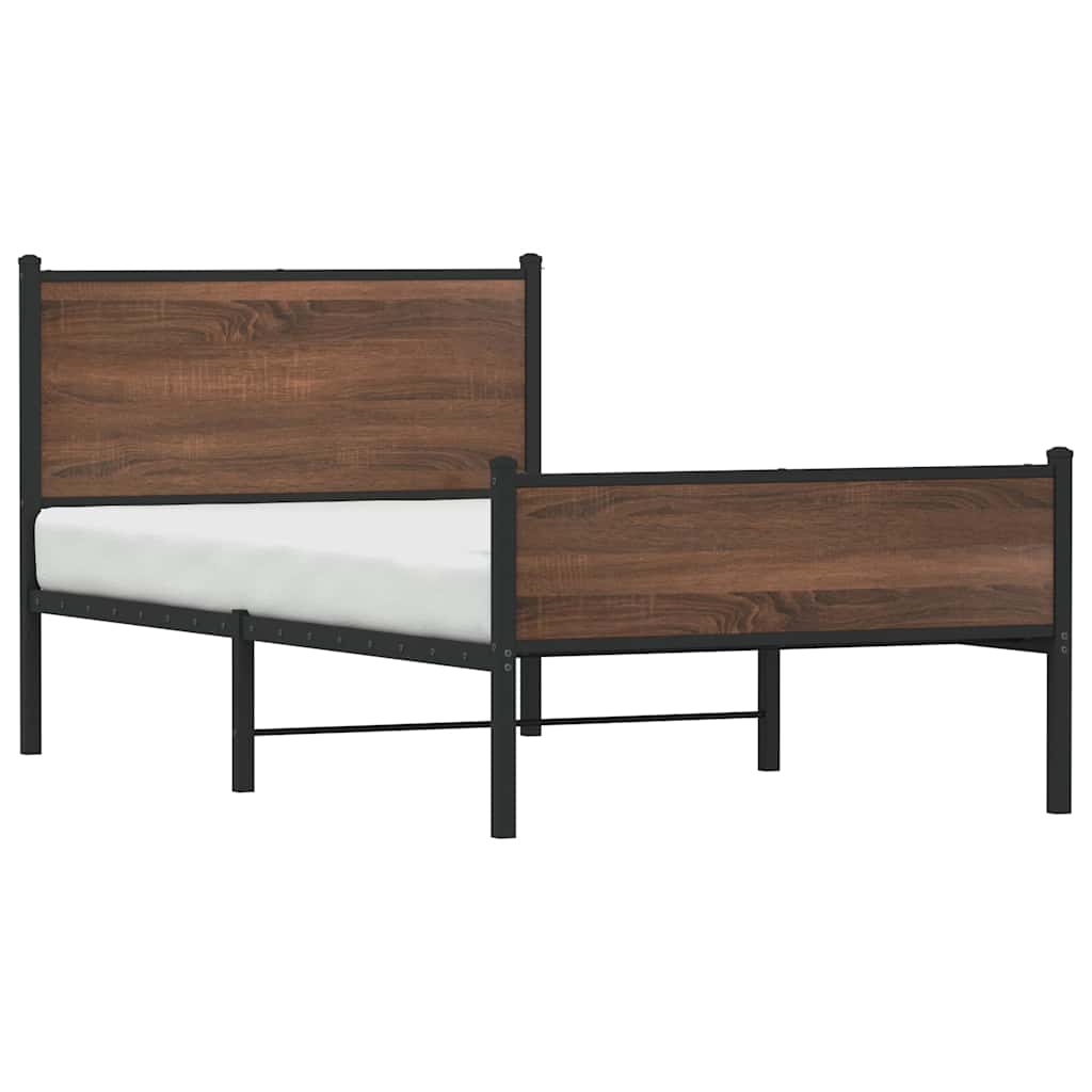 Metalni okvir kreveta bez madraca smeđi hrast 107x203 cm
