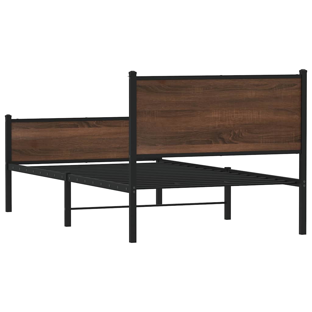 Metalni okvir kreveta bez madraca smeđi hrast 107x203 cm