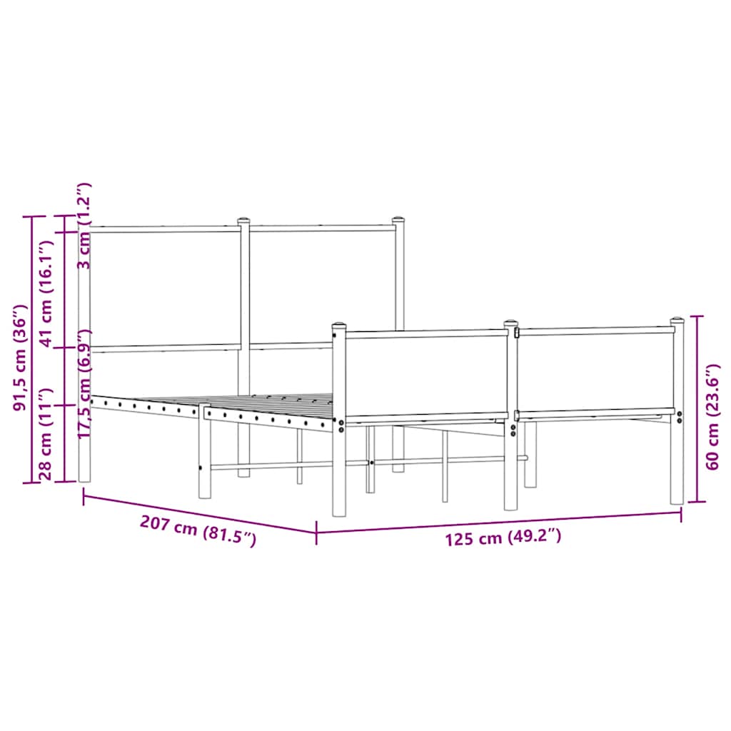 Metalni okvir kreveta bez madraca smeđi hrast 120x200 cm