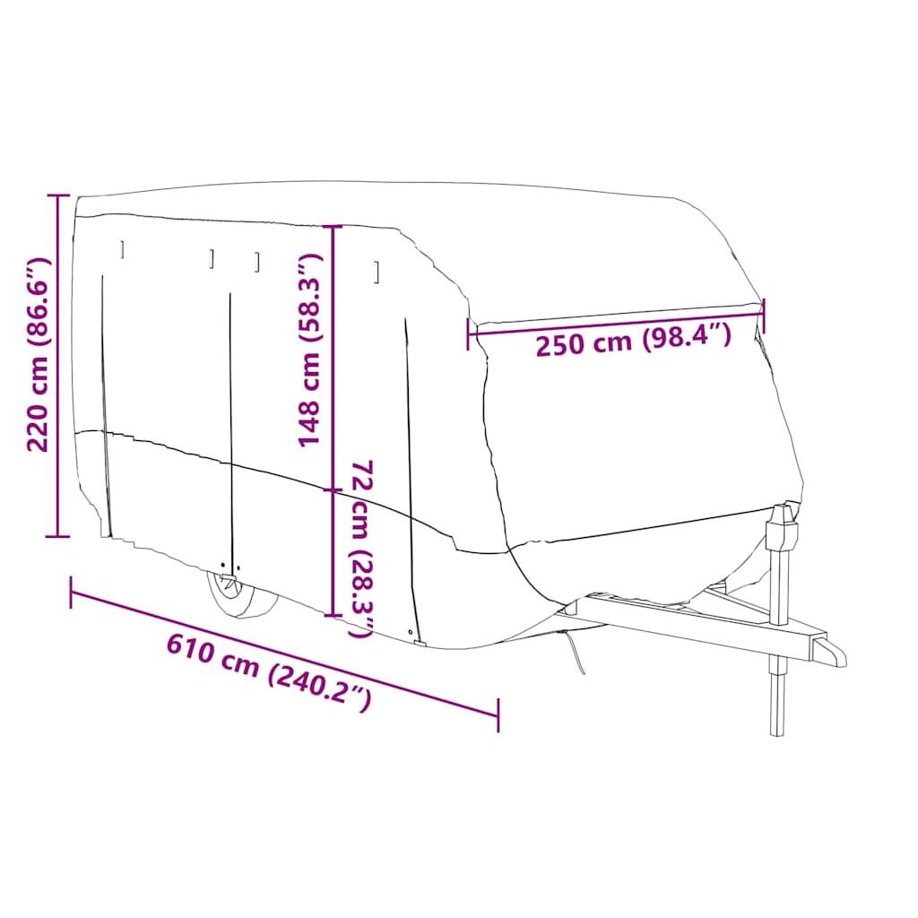 Navlaka za karavan siva 610x250x220 cm netkana tkanina
