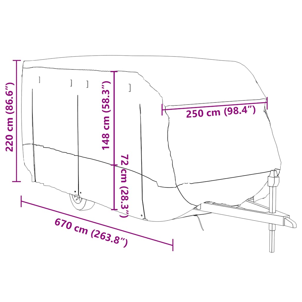 Navlaka za karavan siva 670x250x220 cm netkana tkanina