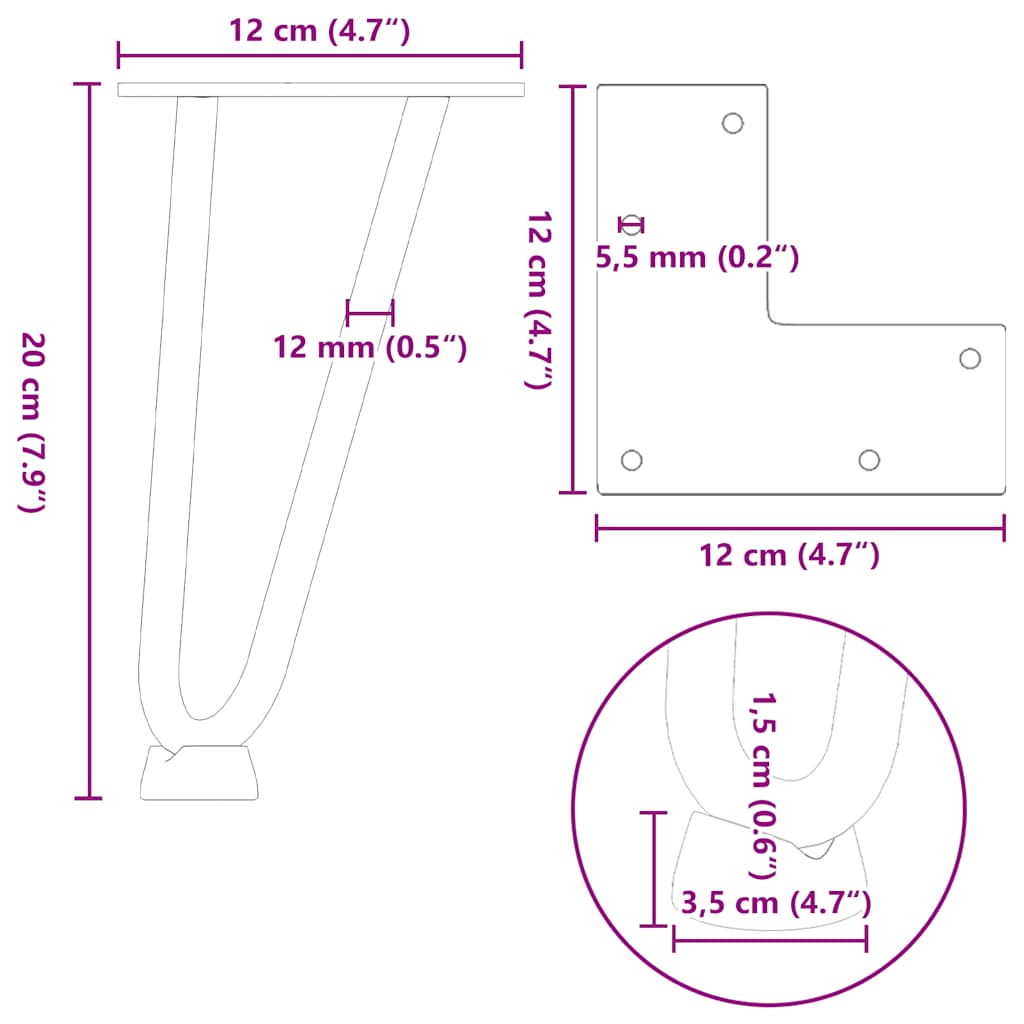 Noge s ukosnicama za stolić za kavu 4 kom. antracit 20 cm puni čelik
