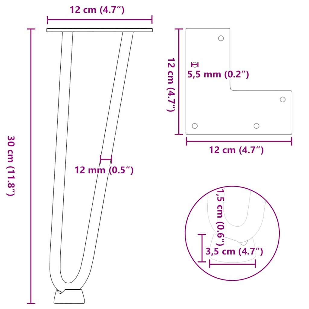 Noge s ukosnicama za stolić za kavu 4 kom. Prirodni čelik 30 cm Puni čelik