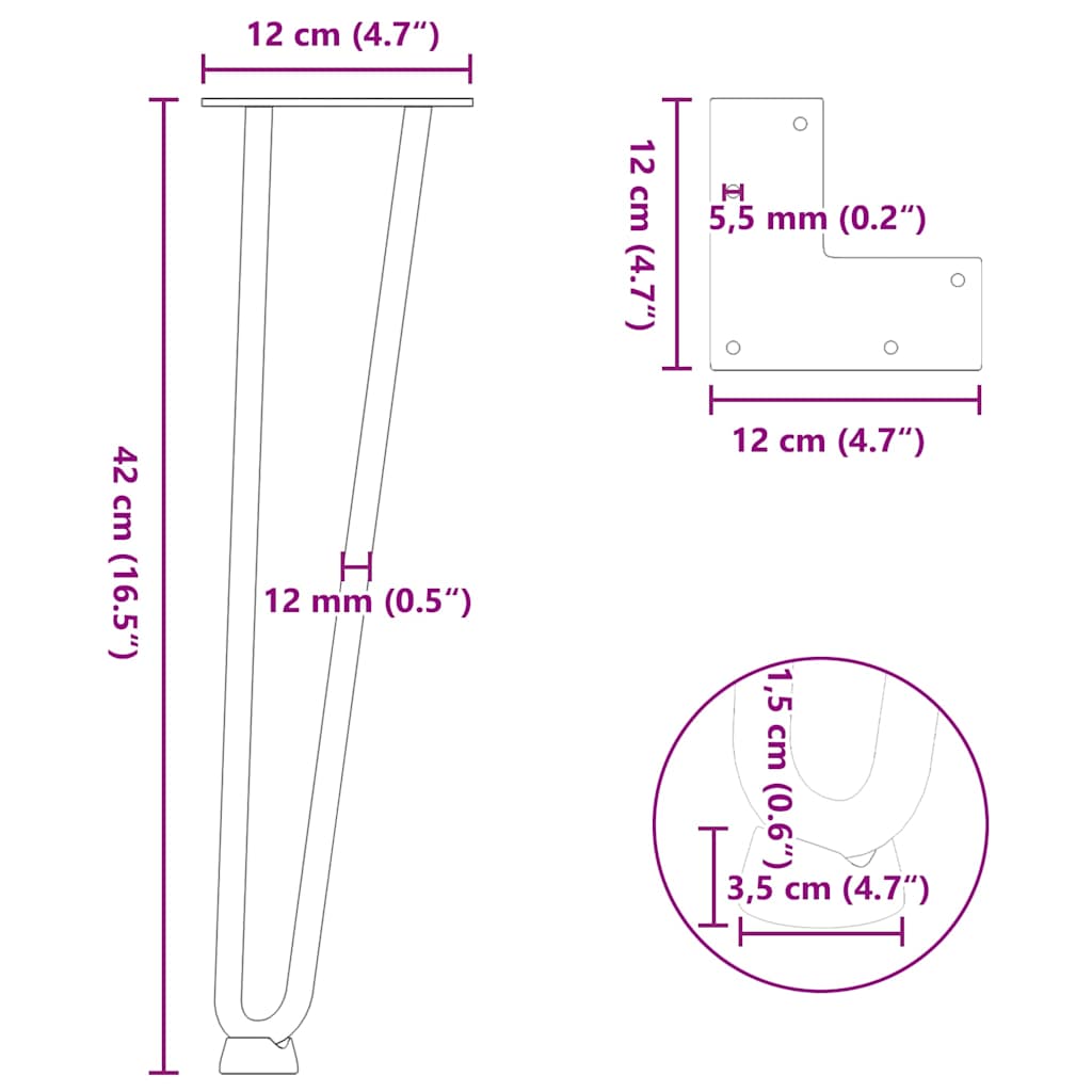 Noge s ukosnicama za stolić za kavu 4 kom. antracit 42 cm puni čelik