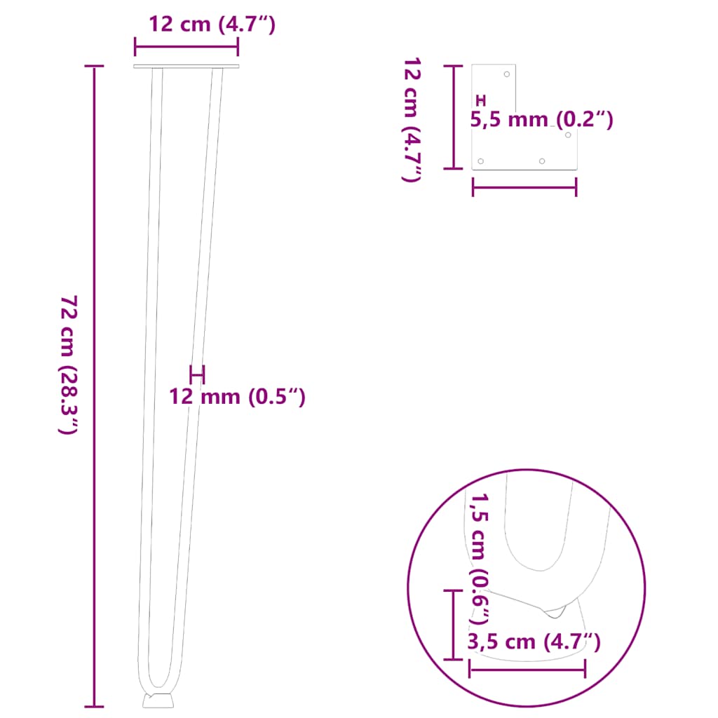 ukosne noge za konzolne stoliće za konzolni stolić od 4 kom. Crne 72 cm Puni čelik