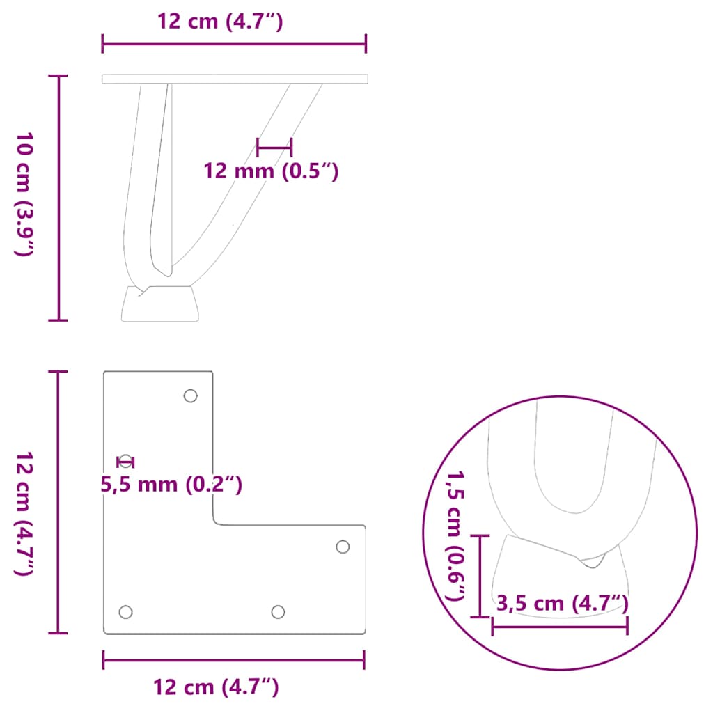 Noge s ukosnicama za stolić za kavu 4 kom. antracit 10 cm puni čelik