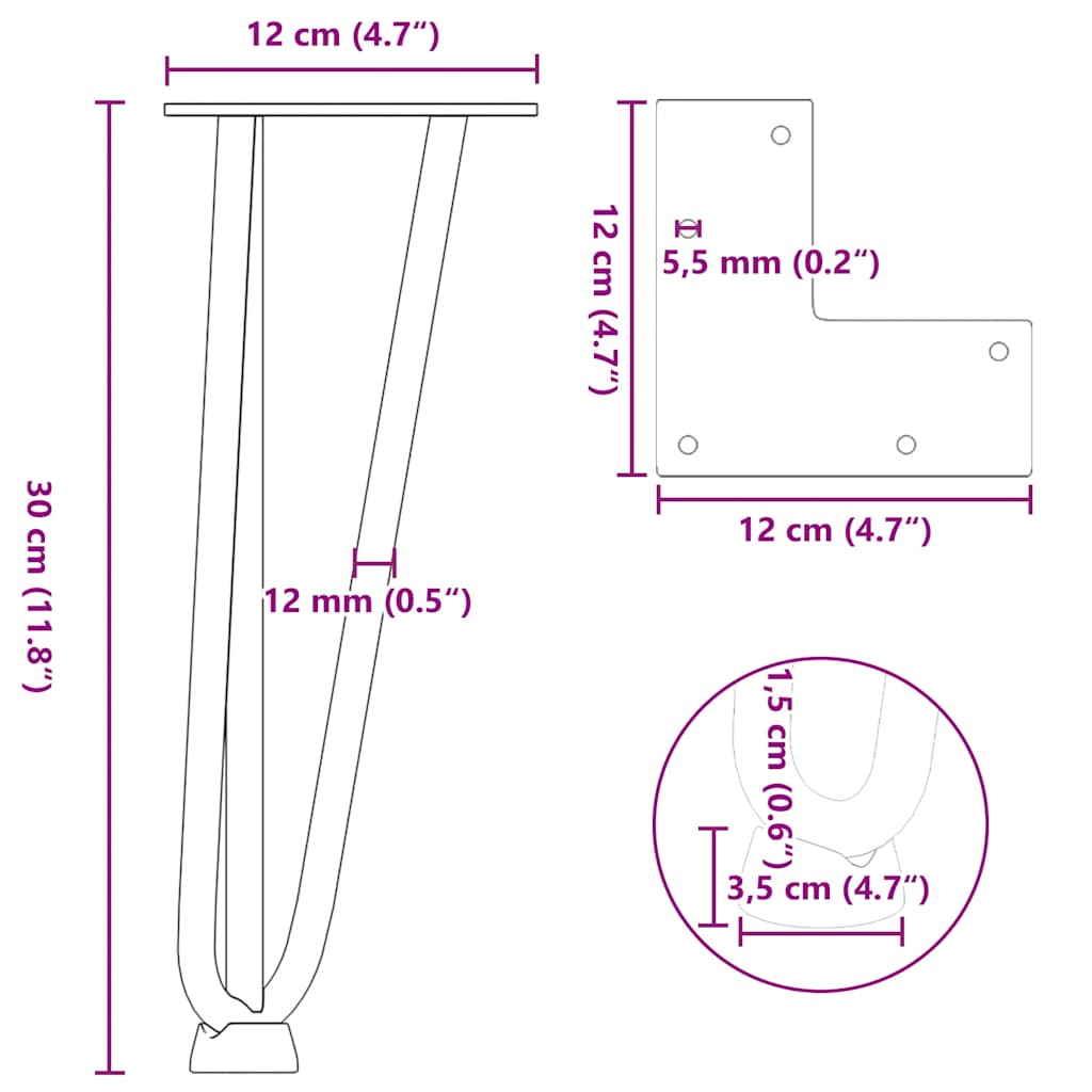 Noge s ukosnicama za stolić za kavu 4 kom. Prirodni čelik 30 cm Puni čelik