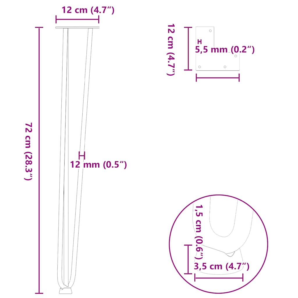 ukosne noge za konzolne stoliće za konzolni stol 4 kom. Prirodni čelik 72 cm Puni čelik