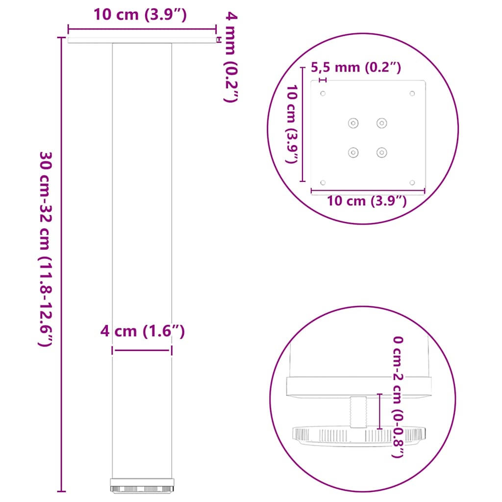 Noge za klub stolić 4 kom. Prirodni čelik 30-32 cm Čelik