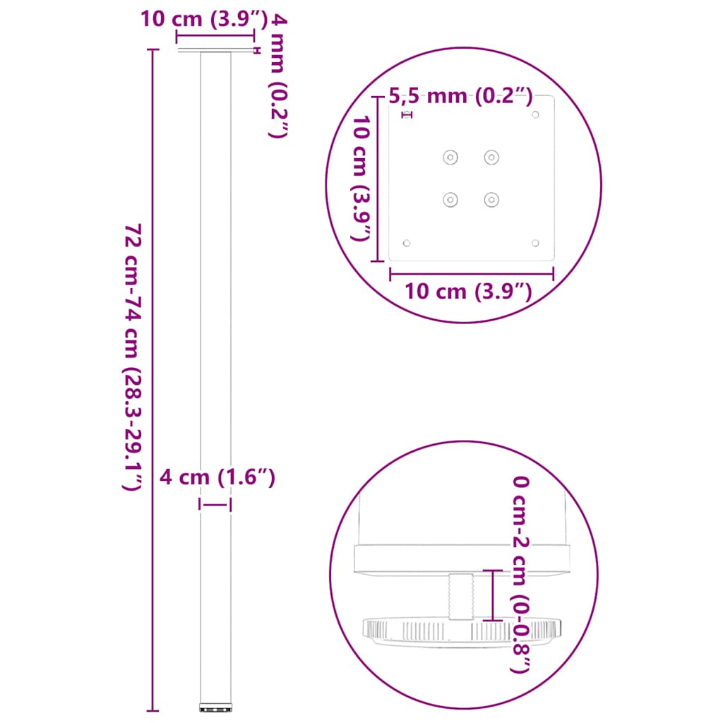 Noge za konzolni stol 4 kom Bijele 72-74 cm Čelik