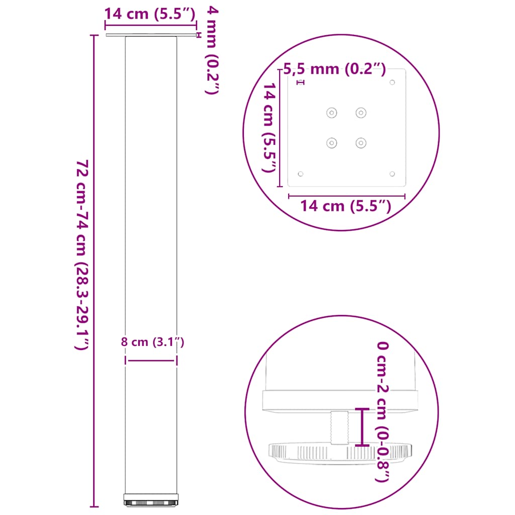 Noge za konzolni stol 4 kom. antracit 72-74 cm čelik
