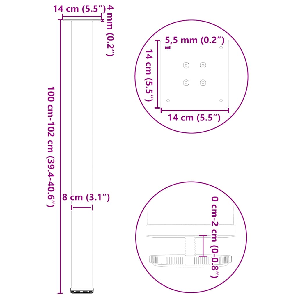 Noge za barski stol 4 kom Bijele 100-102 cm Čelik