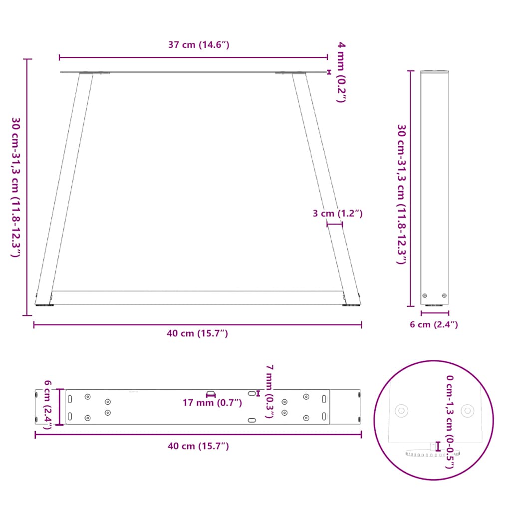 Noge za klub stolić V-oblika 2 kom antracit 40 x (30-31,3) cm čelik