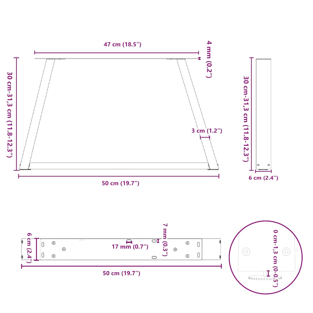 Noge za klub stolić V-oblik 2 kom Prirodni čelik 50 x (30-31,3) cm Čelik