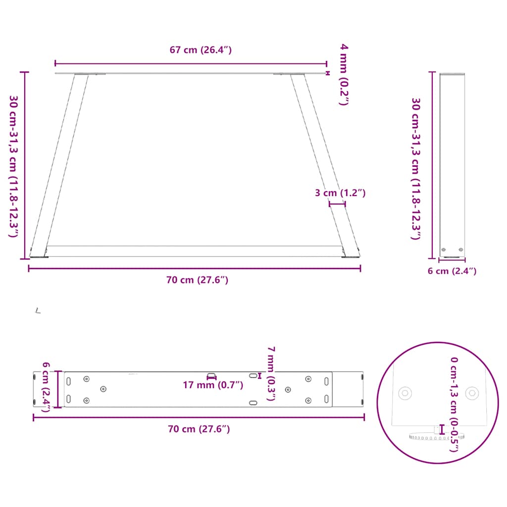 Noge za klub stolić V-oblika 2 kom antracit 70 x (30-31,3) cm čelik