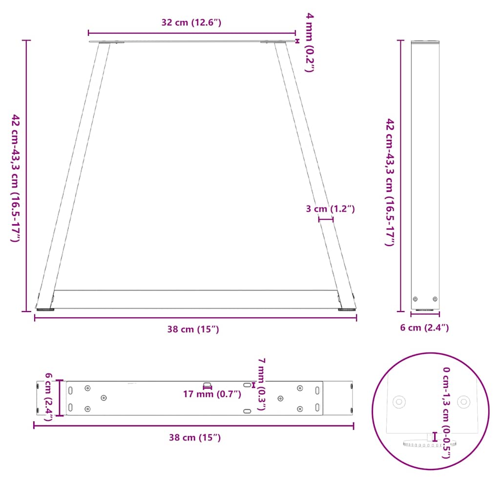 Noge za klub stolić V-oblika 2 kom antracit 38 x (42-43,3) cm čelik