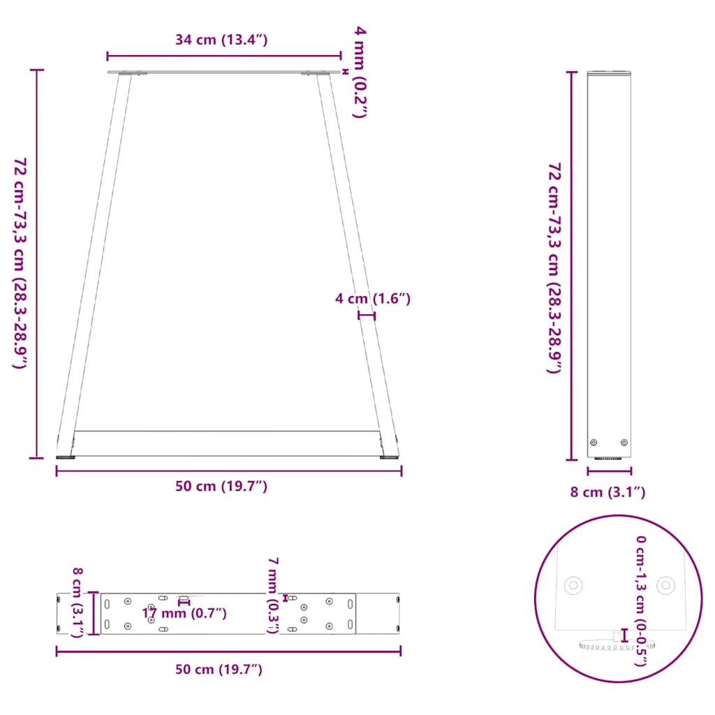 Noge za blagovaonski stol V-oblik 2 kom Bijele 50x(72-73,3) cm Čelik