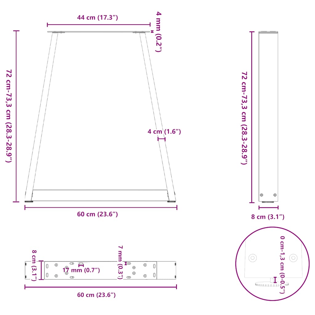 Noge za blagovaonski stol V-oblik 2 kom Crne 60 x (72-73,3) cm Čelik