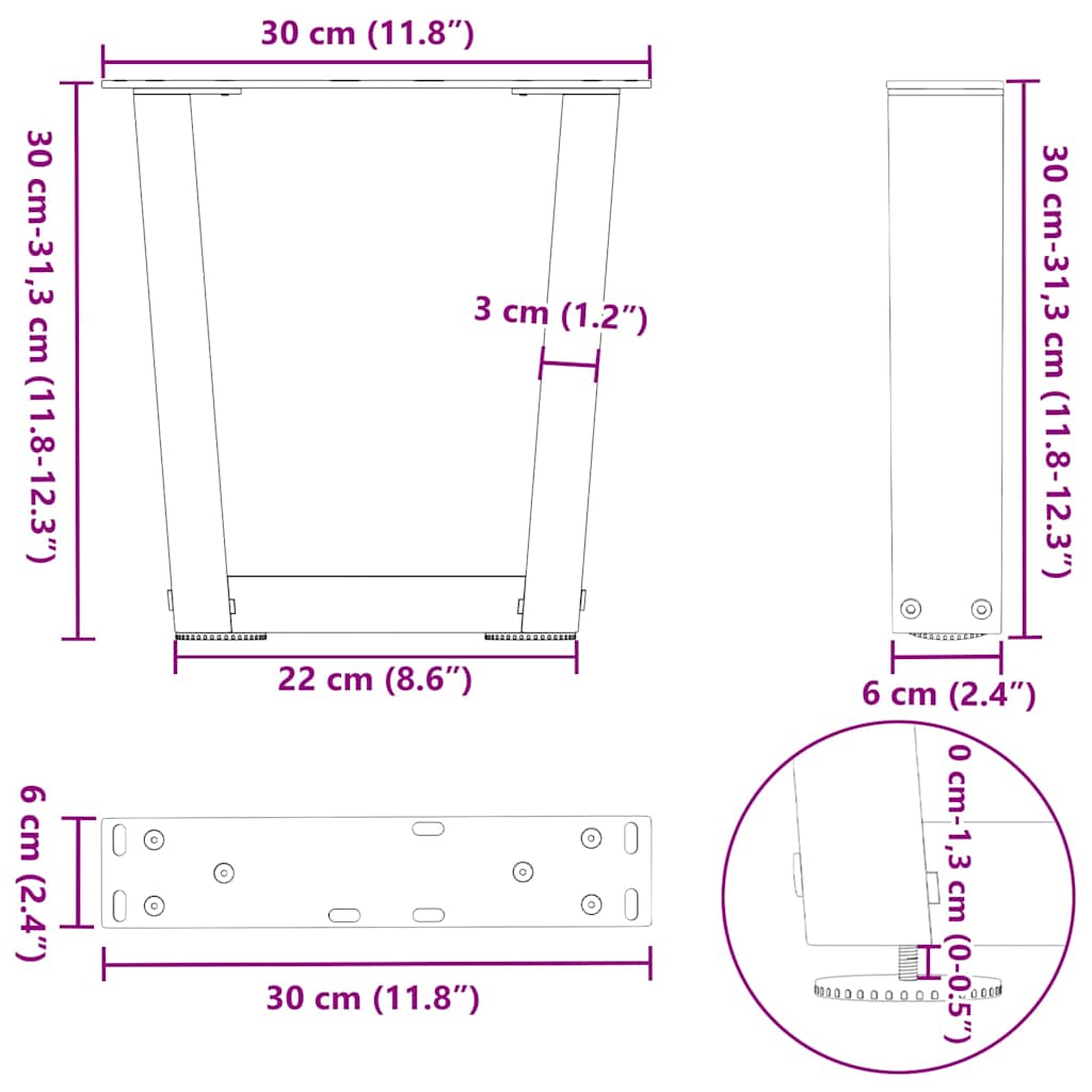 Noge za klub stolić V-oblika 2 kom antracit 30 x (30-31,3) cm čelik