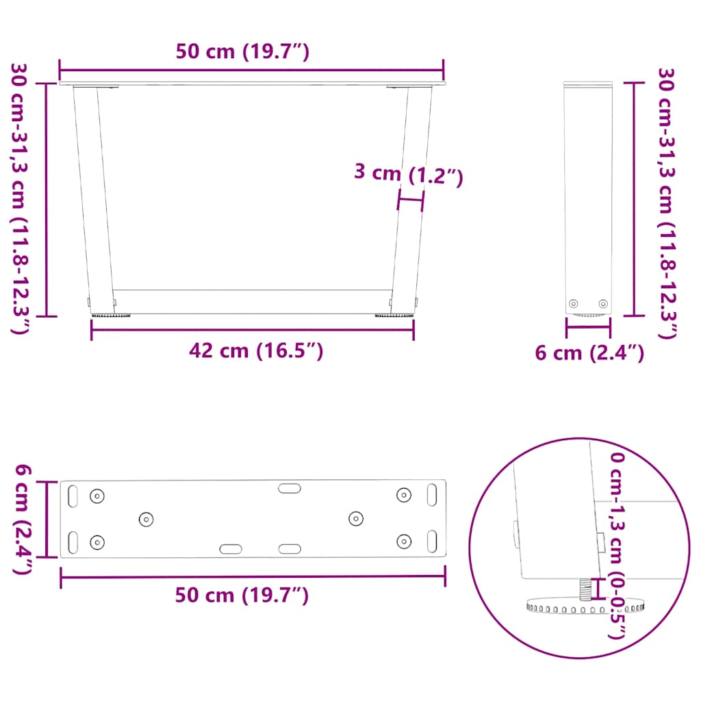 Noge za klub stolić V-oblika 2 kom Bijele 50 x (30-31,3) cm Čelik