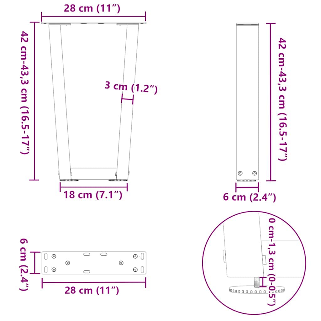 Noge za klub stolić V-oblik 2 kom Prirodni čelik 28 x (42-43,3) cm Čelik