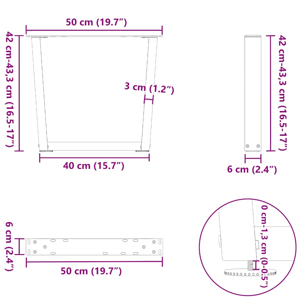 Noge za klub stolić V-oblika 2 kom Bijele 50 x (42-43,3) cm Čelik