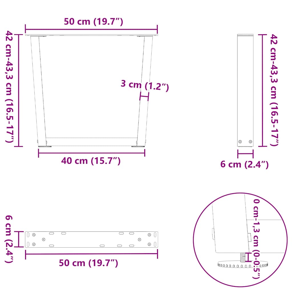 Noge za klub stolić V-oblik 2 kom Prirodni čelik 50 x (42-43,3) cm Čelik