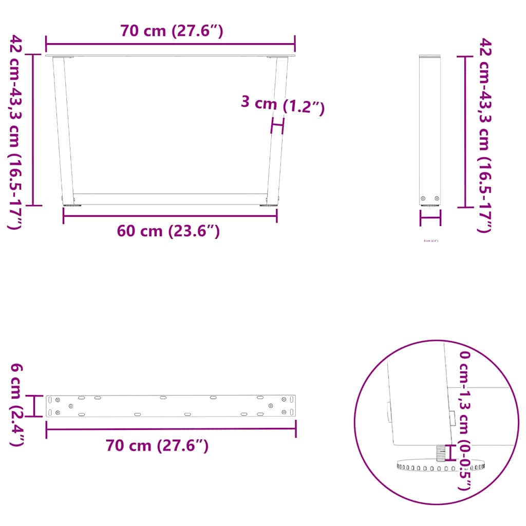Noge za klub stolić V-oblika 2 kom Crne 70 x (42-43,3) cm Čelik