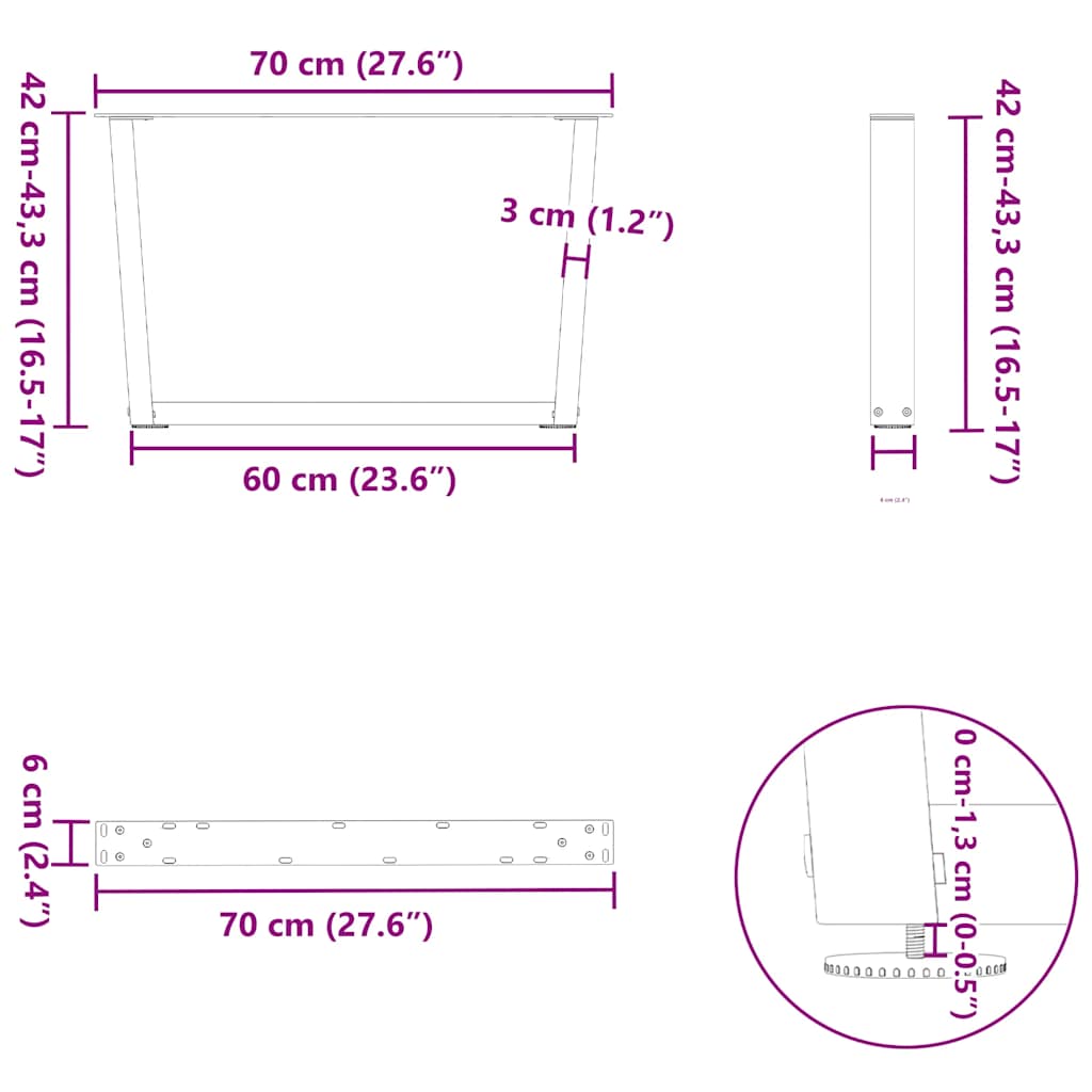 Noge za klub stolić V-oblika 2 kom Bijele 70 x (42-43,3) cm Čelik