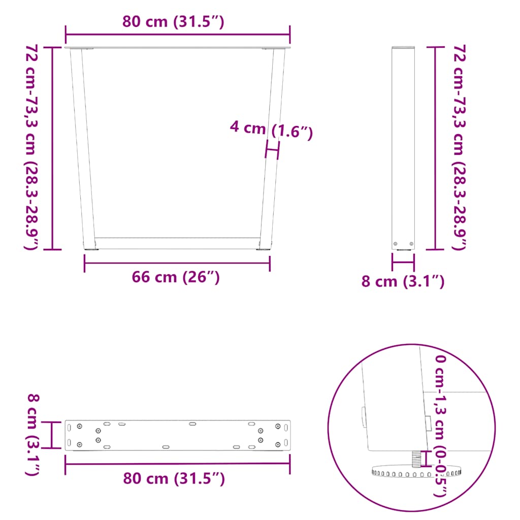 Noge za blagovaonski stol V-oblika 2 kom antracit 80 x (72-73,3) cm čelik