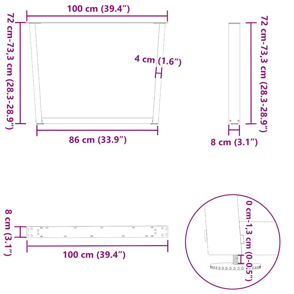 Noge za blagovaonski stol V-oblika 2 kom antracit 100 x (72-73,3) cm čelik