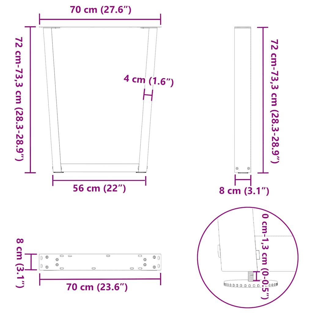 Noge za blagovaonski stol V-oblika 3 kom antracit 70 x (72-73,3) cm čelik