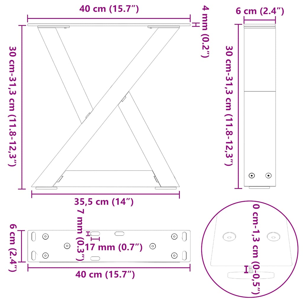 Noge za klub stolić 2 kom Crne 40 x (30-31,3) cm Čelik