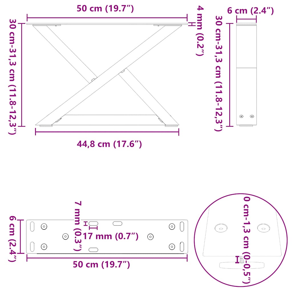 Noge za klub stolić 2 kom. Prirodni čelik 50 x (30-31,3) cm Čelik