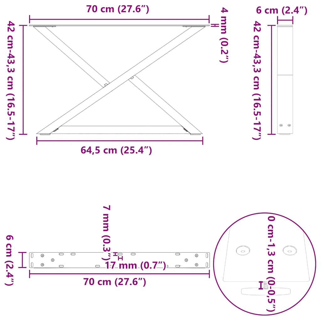 Noge za klub stolić 2 kom Bijele 70 x (42-43,3) cm Čelik