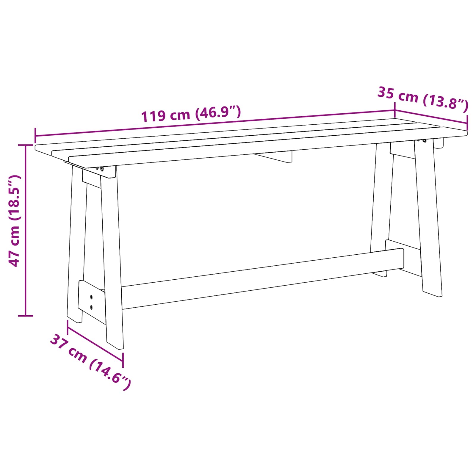 Vanjska klupa Prirodna 119 x 37 x 47 cm Masivno drvo bora