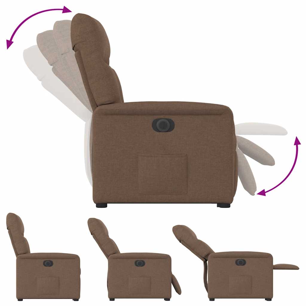 Električni naslonjač na podizanje od tkanine smeđi