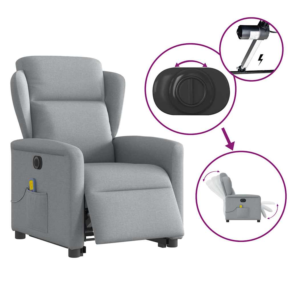 Električni masažni naslonjač na podizanje tkanina svjetlosivi