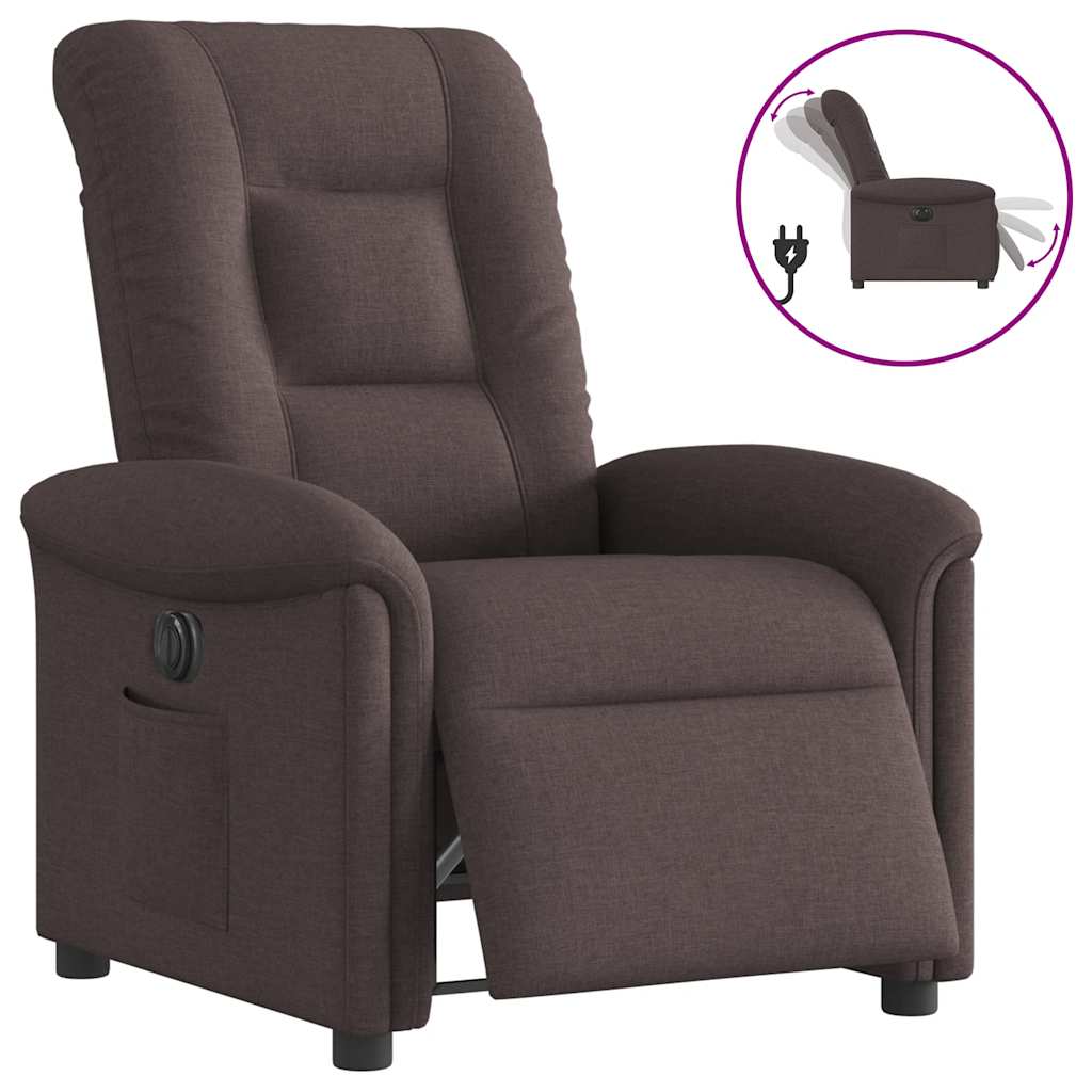 Električni naslonjač od tkanine tamnosmeđi