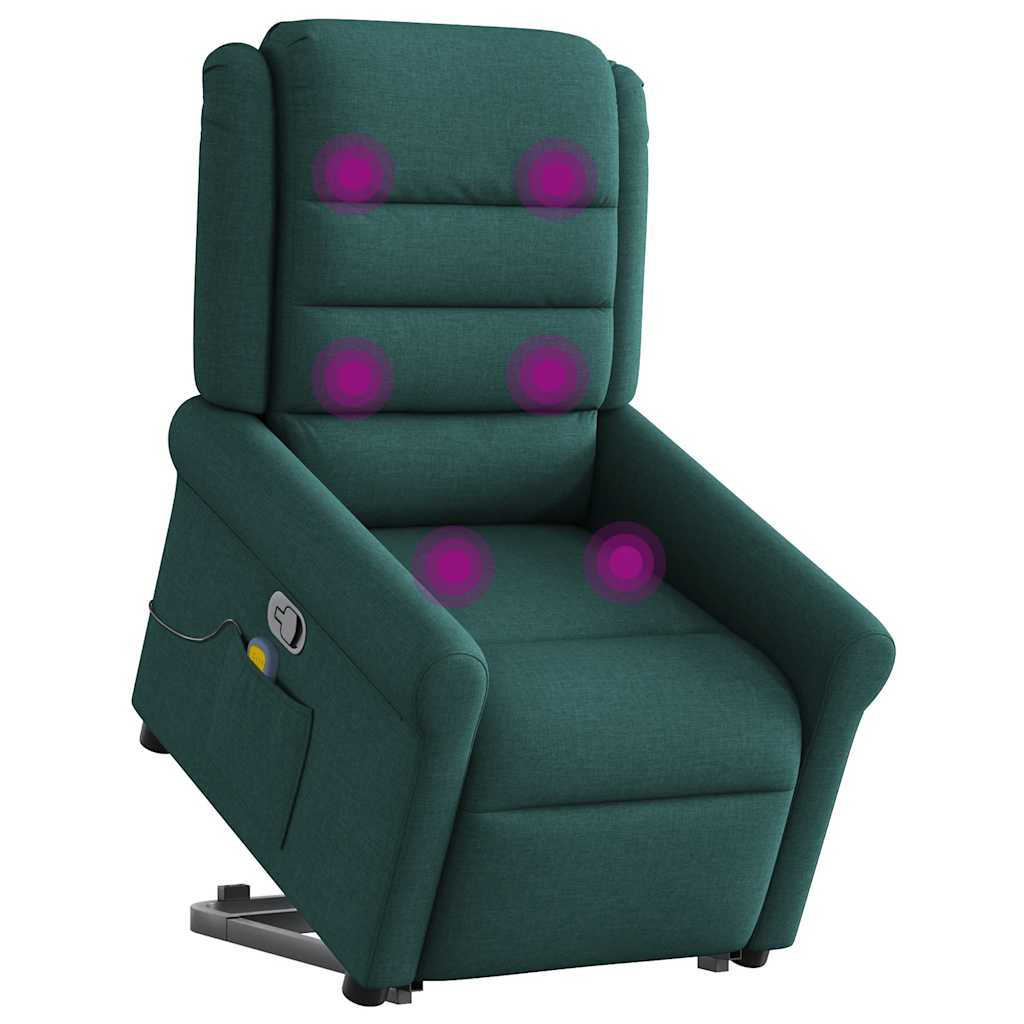 Masažni naslonjač na podizanje od tkanine tamnozeleni