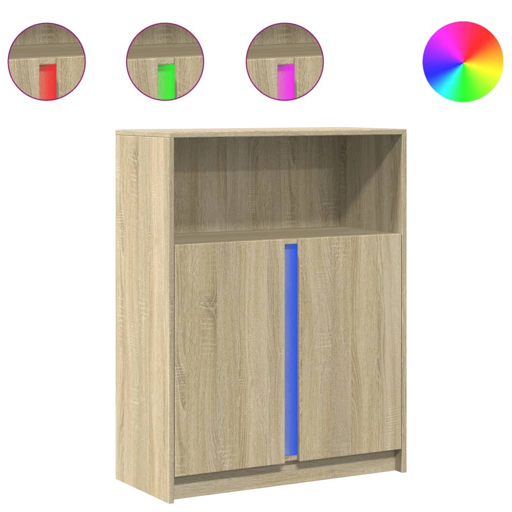 Komoda s LED svjetlima boja hrasta 77 x 34 x 100 cm drvena