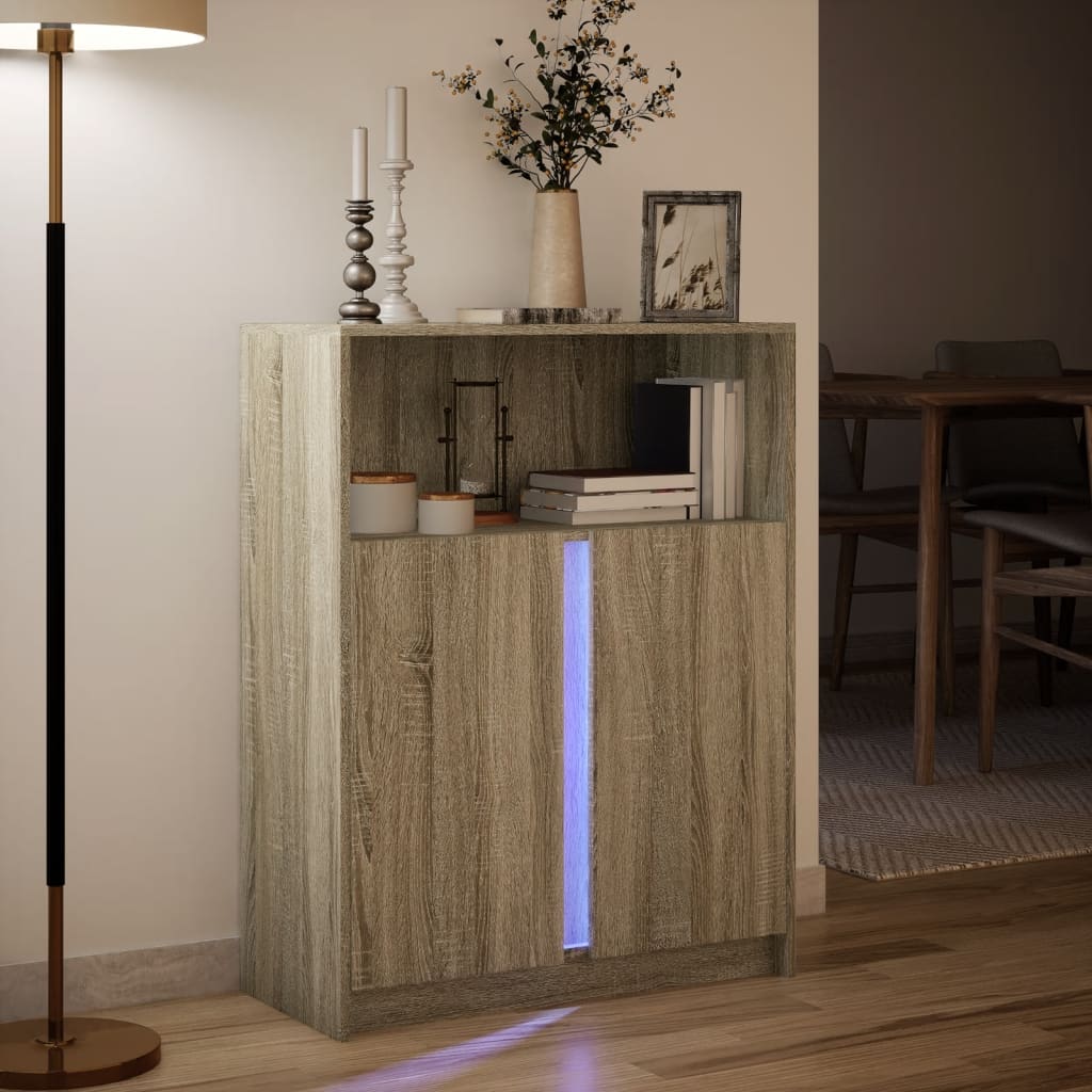 Komoda s LED svjetlima boja hrasta 77 x 34 x 100 cm drvena