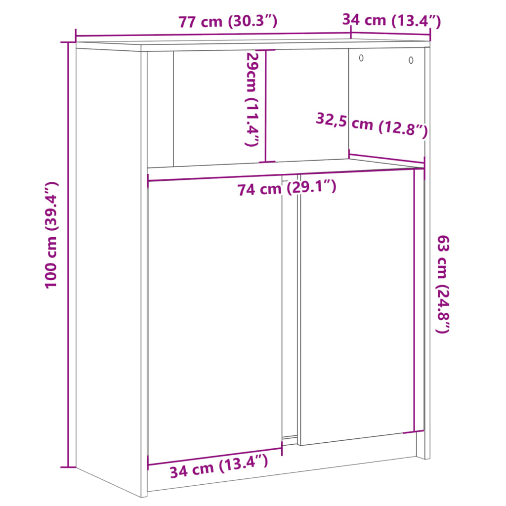 Komoda s LED svjetlima boja hrasta 77 x 34 x 100 cm drvena